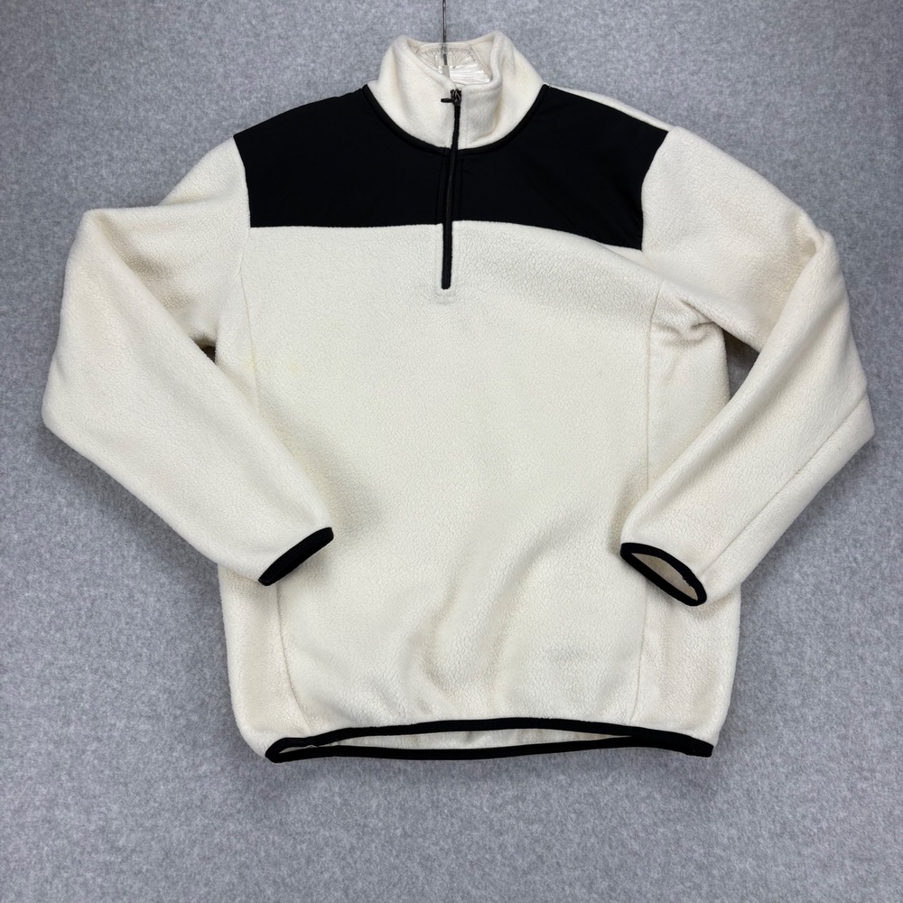 Zyia Active Fleece Pullover Women M White Black 1/4 Zip Cozy Warm Hiking Casual